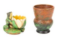 Exquisite Weller Coppertone Pottery: Frog on Lily Pad and a Vase