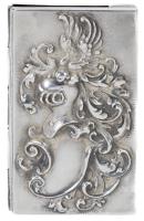 Silver Business Card Holder with Winged Knight Helmet and Foliate Scrollwork