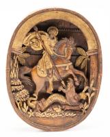 Beautiful Hand Carved, High Relief Wooden Icon of St. George Slaying the Dragon - 2