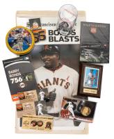 Barry Bonds Ephemera Celebrating 756 Home Runs: Commemorative Ball, Buttons, Medallion, DVD, SF Chronicle Wrap