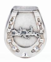 Sterling Silver Horseshoe Matchstick Holder with Jockeys, Cyclists, and Striker Plate
