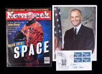 5 Signatures from John Glenn: 3 Covers, 1 Photograph, 1 Magazine - 2