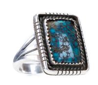 Mens or Ladies Sterling Silver and Highly Prized Lander Blue Turquoise Ring.