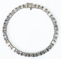 18K White Gold Diamond Bracelet in Alternating Links of Baguettes and Small Round Brilliant Cut Diamonds