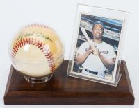 Hank Aaron Signed Baseball Boldly Signed in Blue Ball Point Pen in Sweet Spot with Letter of Certification by James Spen