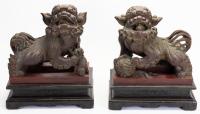 Pair of Vintage Chinese Wood Carved Foo Dogs - 2