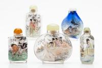 A Collection Of Five (5) Chinese Inside Painted Snuff Bottles 20th Century, In Various and Appealing Shapes - 2