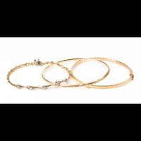 Three 14K Yellow Gold Bracelets, One with 5 Accent Diamonds.