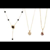 Three Wonderful Pendant Necklaces for the Lady; 14K Yellow Gold, Rubies, Diamonds and Onyx