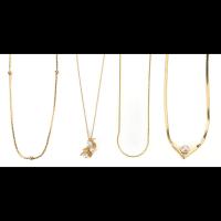 Four 14K Yellow Gold Necklaces, Two with Pearls