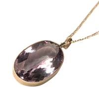 Dramatic Oval Heavily Faceted Amethyst in Heavy 14K Yellow Gold Bezel and 14K Yellow Gold Chain