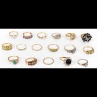 Collection of 17 Ladies Rings in 14K Gold,7 having Modest Diamonds, 10 having Precious and Semi-Precious Stones