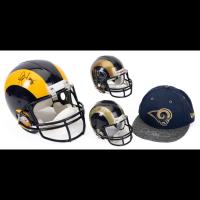 Los Angeles Rams Collection of Autographs. Marshall Fauk Signed Standard Helmet, Todd Gurley and Jared Goff Mini-Helmet,