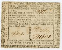 Virginia. March 1, 1781. $50.00