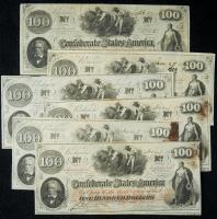 6-piece lot of T41. 1862 $100 Notes