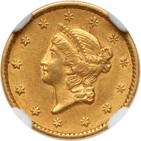 1852 $1 Gold Liberty NGC AU58