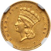 1862 $1 Gold Indian NGC AU55