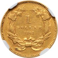 1862 $1 Gold Indian NGC AU55 - 2