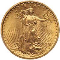 1908 $20 St. Gaudens. No Motto