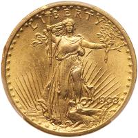 1908 $20 St. Gaudens. No Motto