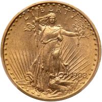 1908 $20 St. Gaudens. No Motto