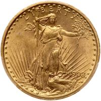 1908 $20 St. Gaudens. No Motto