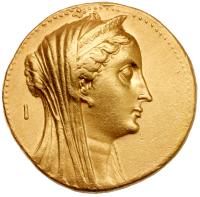 Ptolemaic Kingdom. ArsinÃ¶e II, wife of Ptolemy II. Gold octadrachm (27.73 g), Died 270 BC