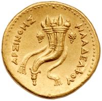 Ptolemaic Kingdom. ArsinÃ¶e II, wife of Ptolemy II. Gold octadrachm (27.73 g), Died 270 BC - 2