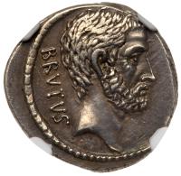 Q. Servilius Caepio Brutus. Silver Denarius (3.59 g), 54 BC