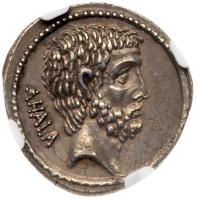 Q. Servilius Caepio Brutus. Silver Denarius (3.59 g), 54 BC - 2