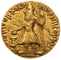 Kushan Empire. Kanishka I. Gold Dinar (7.94 g), AD 127/8-ca. 147