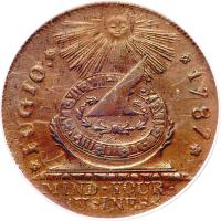1787 Fugio Cent. Pointed rays, cinquefoils, "STATES UNITED"