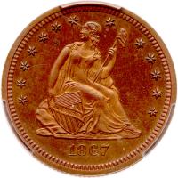 1867 Pattern Quarter Dollar. Copper, reeded edge. Judd-590. Pollock-654. Low Rarity-7
