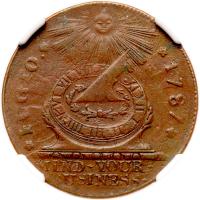1787 Fugio Cent. Pointed rays, cinquefoils. 'STATES UNITED'