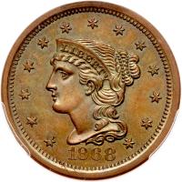 1868 Pattern Ten Cents. Copper, plain edge. Judd-648. Pollock-721. High Rarity-6