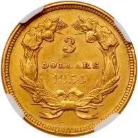 1854 $3 Gold NGC MS61 - 2