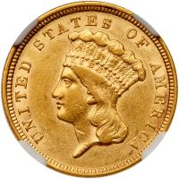 1854 $3 Gold NGC AU55