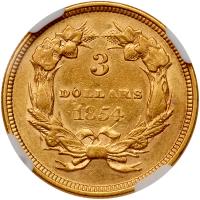 1854 $3 Gold NGC AU55 - 2