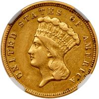1854-O $3 Gold NGC EF45