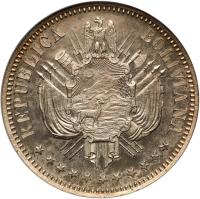 Bolivia. Silver Plated Bronze Pattern Boliviano, 1868