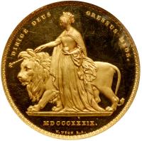 Great Britain. Proof 'Una & Lion' gold 5 Pounds, 1839 - 2