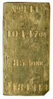 Kellogg & Humbert Assayers. Mold KH-04. 104.47 Oz at .853 Fine, <I>value in 1857 $1842.12.</I> Bar #941