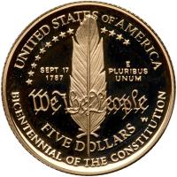 1987-W. $5.00 Gold Constitution Gem Proof