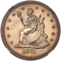 1871 Pattern Quarter Dollar. Silver, reeded edge. Judd-1099. Pollock-1235