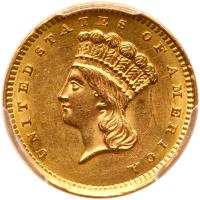 1856 $1 Gold Indian. Slanting 5