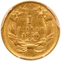 1856 $1 Gold Indian. Slanting 5 - 2