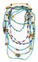 Three Necklaces of Ancient Faience Beads and Three Necklaces of Ancient Roman Glass Beads. All Modern Strung