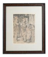 Lucas Van Leyden Engraving: David Playing the Harp Before Saul, Circa 1508, on Laid Paper