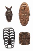 Four Hand Carved African Ceremonial Masks: Yohoure, Silhouette, Upside Down Face and Lined Mask