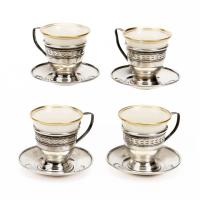 Four (4) Lenox Bone China Demitasse Cups with Elgin & Co. Sterling Silver Liners Middle 20th Century